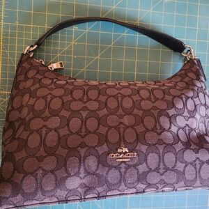 Coach Black Monogram Shoulder Bag with Gold Accents